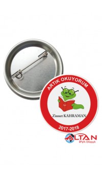 44 mm'lik İsimli Kitap Kurdu Rozeti
