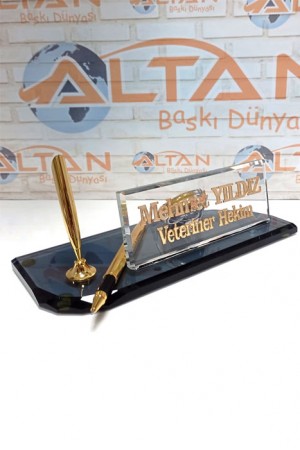 Kristal Masa İsimliği Tek Kalemli Saatli